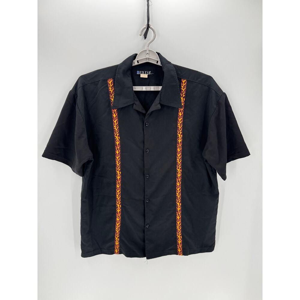 Filter short-sleeved button-up shirt with flame details size M black orange